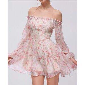 XIAOLI Brianna Floral Chiffon Bustier Mini Dress L